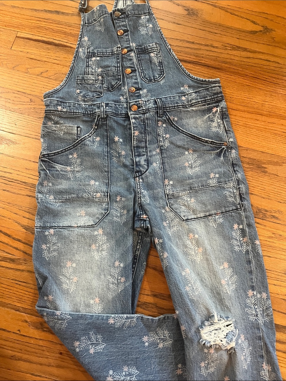 Pilcro Blue Floral-Print Denim Overalls - Picture 4 of 15